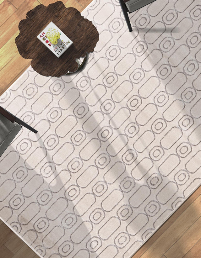 White and Silver 4' 1 x 6' 1 Vogue Geo Rectangle Area Rug Geometric Glam Style Shiny Accents Carpet Mat for Unique Interior Design & Home Decor for Sale at Rug Engine