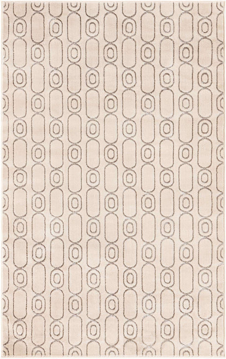 White and Silver 5' 3 x 8' Vogue Geo Rectangle Area Rug Geometric Glam Style Shiny Accents Carpet Mat for Unique Interior Design & Home Decor for Sale at Rug Engine