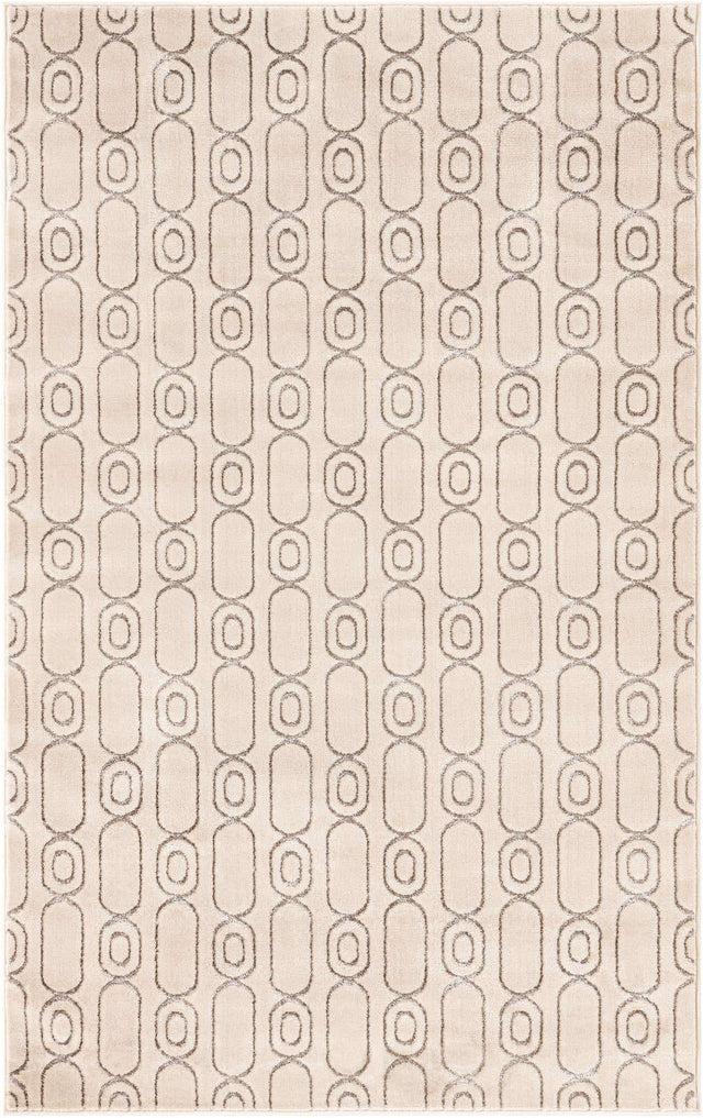 White and Silver 5' 3 x 8' Vogue Geo Rectangle Area Rug Geometric Glam Style Shiny Accents Carpet Mat for Unique Interior Design & Home Decor for Sale at Rug Engine