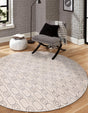 White and Silver 3' 1 x 3' 1 Vogue Geo Round Area Rug Geometric Glam Style Shiny Accents Carpet Mat for Unique Interior Design & Home Decor for Sale at Rug Engine