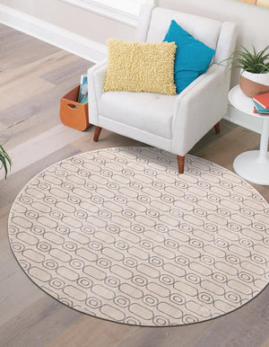 White and Silver 7' 10 x 7' 10 Vogue Geo Round Area Rug Geometric Glam Style Shiny Accents Carpet Mat for Unique Interior Design & Home Decor for Sale at Rug Engine
