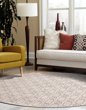 White and Silver 7' 10 x 7' 10 Vogue Geo Round Area Rug Geometric Glam Style Shiny Accents Carpet Mat for Unique Interior Design & Home Decor for Sale at Rug Engine