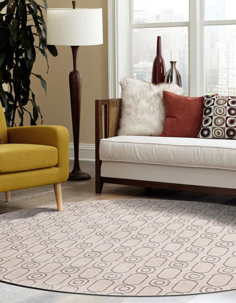 White and Silver 3' 1 x 3' 1 Vogue Geo Round Area Rug Geometric Glam Style Shiny Accents Carpet Mat for Unique Interior Design & Home Decor for Sale at Rug Engine