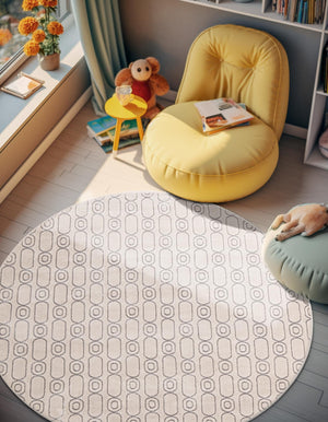 White and Silver 3' 1 x 3' 1 Vogue Geo Round Area Rug Geometric Glam Style Shiny Accents Carpet Mat for Unique Interior Design & Home Decor for Sale at Rug Engine