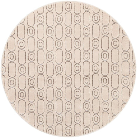 White and Silver 6' 1 x 6' 1 Vogue Geo Round Area Rug Geometric Glam Style Shiny Accents Carpet Mat for Unique Interior Design & Home Decor for Sale at Rug Engine