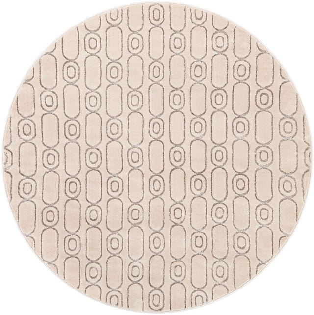 White and Silver 6' 1 x 6' 1 Vogue Geo Round Area Rug Geometric Glam Style Shiny Accents Carpet Mat for Unique Interior Design & Home Decor for Sale at Rug Engine