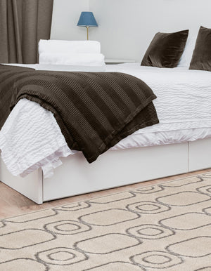 White and Silver 2' 7 x 12' Vogue Geo Runner Area Rug Geometric Glam Style Shiny Accents Carpet Mat for Unique Interior Design & Home Decor for Sale at Rug Engine