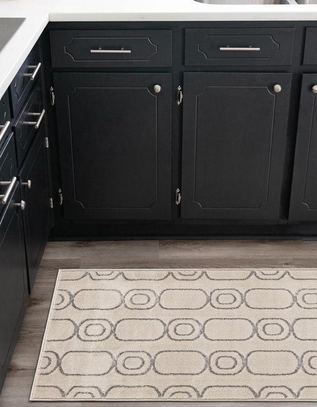 White and Silver 2' x 6' 1 Vogue Geo Runner Area Rug Geometric Glam Style Shiny Accents Carpet Mat for Unique Interior Design & Home Decor for Sale at Rug Engine