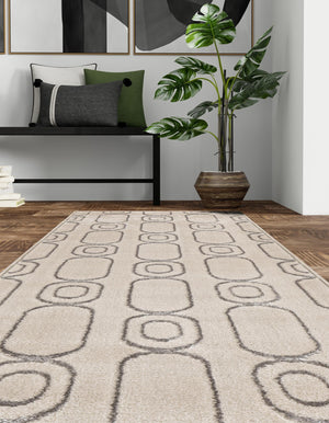 White and Silver 2' x 8' Vogue Geo Runner Area Rug Geometric Glam Style Shiny Accents Carpet Mat for Unique Interior Design & Home Decor for Sale at Rug Engine