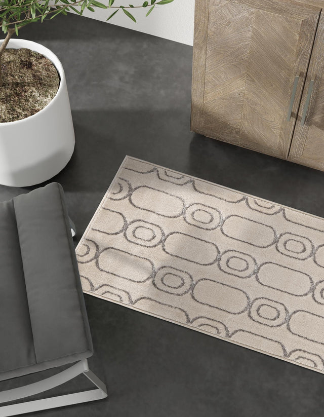 White and Silver 2' x 6' 1 Vogue Geo Runner Area Rug Geometric Glam Style Shiny Accents Carpet Mat for Unique Interior Design & Home Decor for Sale at Rug Engine