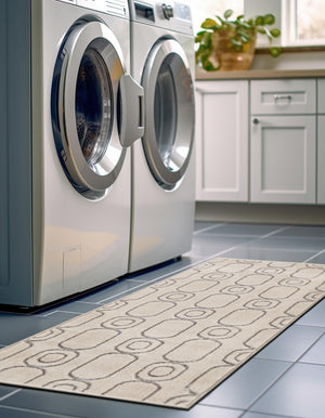 White and Silver 2' 7 x 12' Vogue Geo Runner Area Rug Geometric Glam Style Shiny Accents Carpet Mat for Unique Interior Design & Home Decor for Sale at Rug Engine