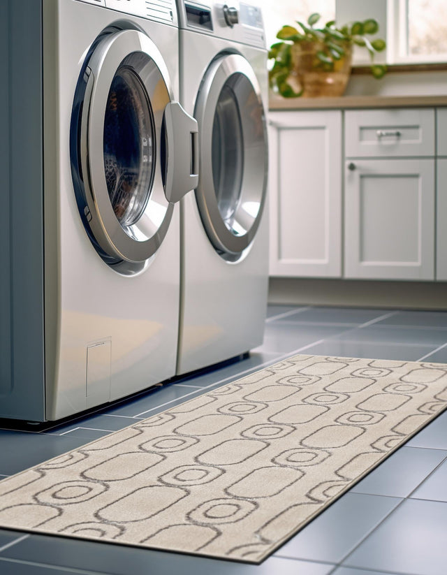 White and Silver 2' x 6' 1 Vogue Geo Runner Area Rug Geometric Glam Style Shiny Accents Carpet Mat for Unique Interior Design & Home Decor for Sale at Rug Engine