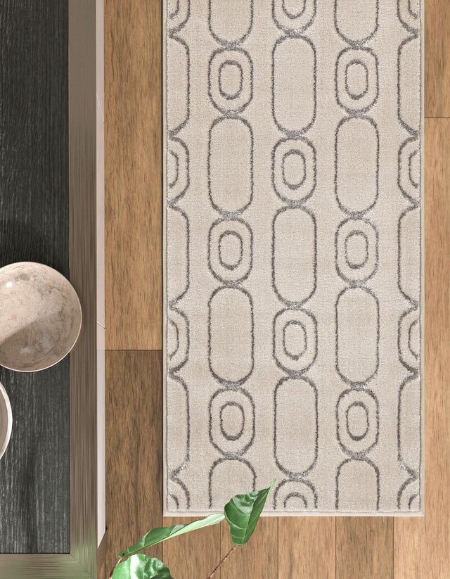 White and Silver 2' x 6' 1 Vogue Geo Runner Area Rug Geometric Glam Style Shiny Accents Carpet Mat for Unique Interior Design & Home Decor for Sale at Rug Engine