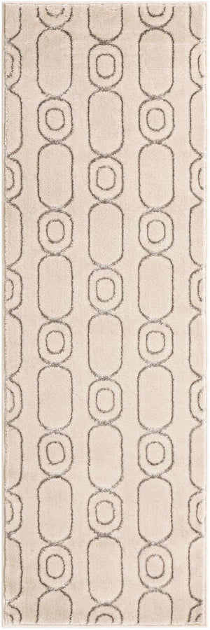 White and Silver 2' x 6' 1 Vogue Geo Runner Area Rug Geometric Glam Style Shiny Accents Carpet Mat for Unique Interior Design & Home Decor for Sale at Rug Engine