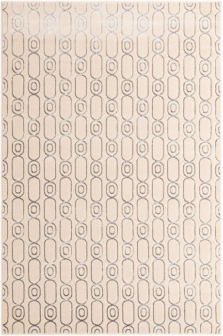 White and Silver 6' 1 x 9' Vogue Geo Rectangle Area Rug Geometric Glam Style Shiny Accents Carpet Mat for Unique Interior Design & Home Decor for Sale at Rug Engine