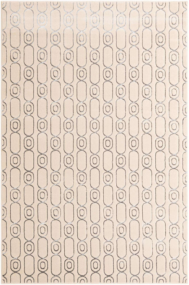White and Silver 6' 1 x 9' Vogue Geo Rectangle Area Rug Geometric Glam Style Shiny Accents Carpet Mat for Unique Interior Design & Home Decor for Sale at Rug Engine