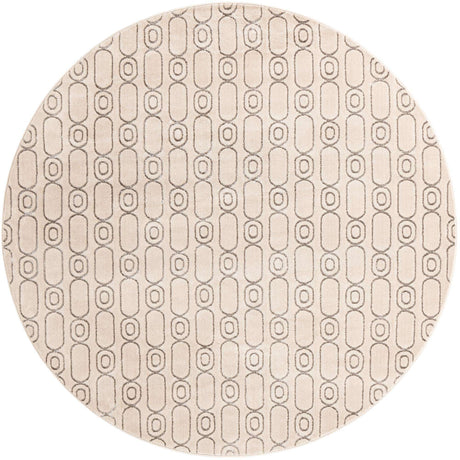 White and Silver 7' 10 x 7' 10 Vogue Geo Round Area Rug Geometric Glam Style Shiny Accents Carpet Mat for Unique Interior Design & Home Decor for Sale at Rug Engine