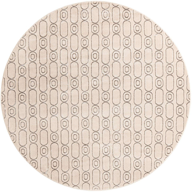White and Silver 7' 10 x 7' 10 Vogue Geo Round Area Rug Geometric Glam Style Shiny Accents Carpet Mat for Unique Interior Design & Home Decor for Sale at Rug Engine