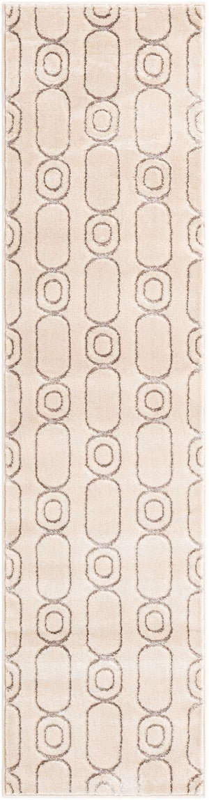 White and Silver 2' x 8' Vogue Geo Runner Area Rug Geometric Glam Style Shiny Accents Carpet Mat for Unique Interior Design & Home Decor for Sale at Rug Engine
