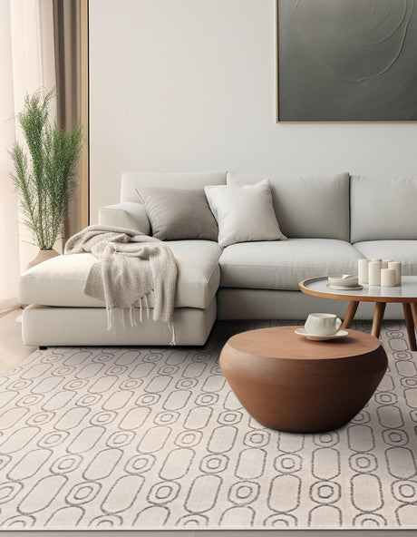 White and Silver 7' 10 x 7' 10 Vogue Geo Square Area Rug Geometric Glam Style Shiny Accents Carpet Mat for Unique Interior Design & Home Decor for Sale at Rug Engine