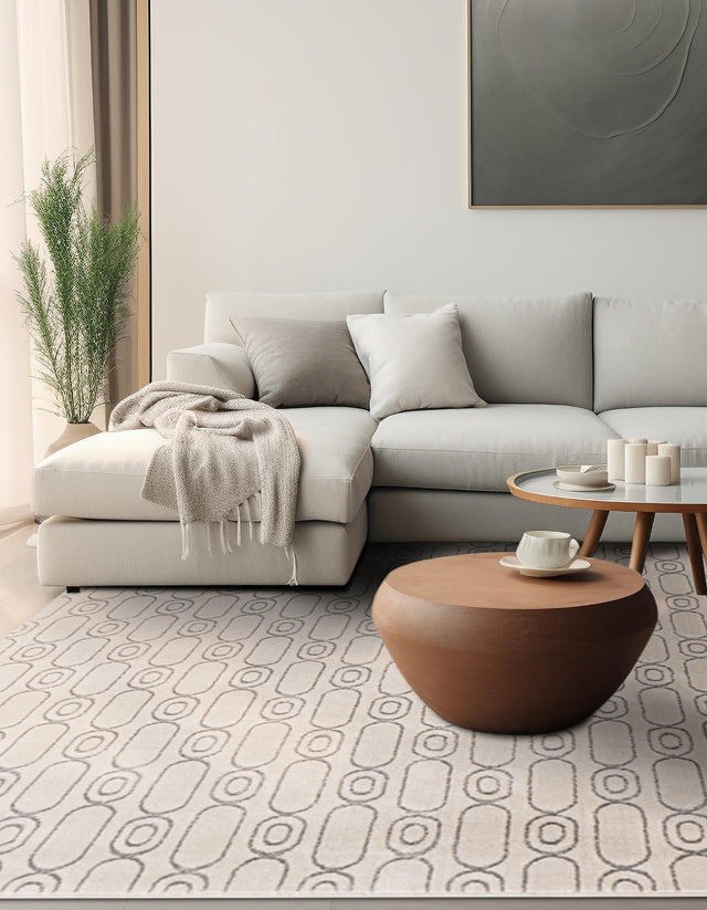White and Silver 7' 10 x 7' 10 Vogue Geo Square Area Rug Geometric Glam Style Shiny Accents Carpet Mat for Unique Interior Design & Home Decor for Sale at Rug Engine
