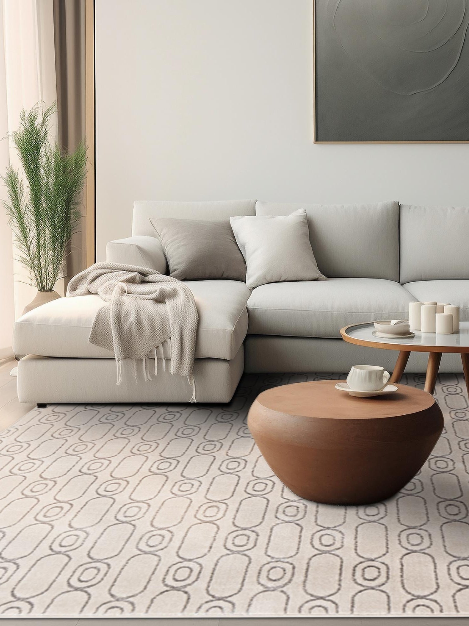 White and Silver 10' x 10' Vogue Geo Square Area Rug Geometric Glam Style Shiny Accents Carpet Mat for Unique Interior Design & Home Decor for Sale at Rug Engine