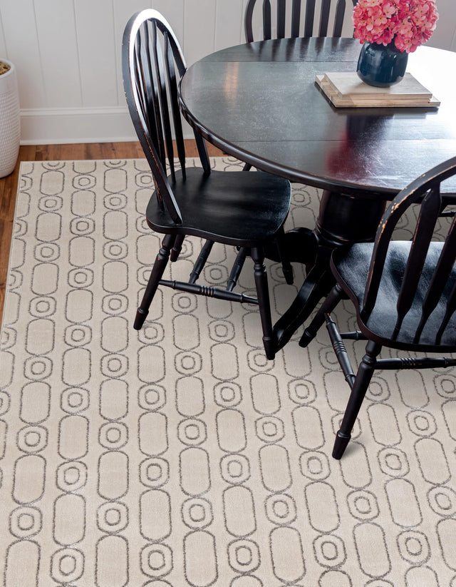 White and Silver 7' 10 x 7' 10 Vogue Geo Square Area Rug Geometric Glam Style Shiny Accents Carpet Mat for Unique Interior Design & Home Decor for Sale at Rug Engine