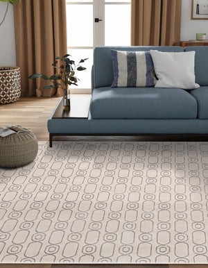 White and Silver 7' 10 x 7' 10 Vogue Geo Square Area Rug Geometric Glam Style Shiny Accents Carpet Mat for Unique Interior Design & Home Decor for Sale at Rug Engine