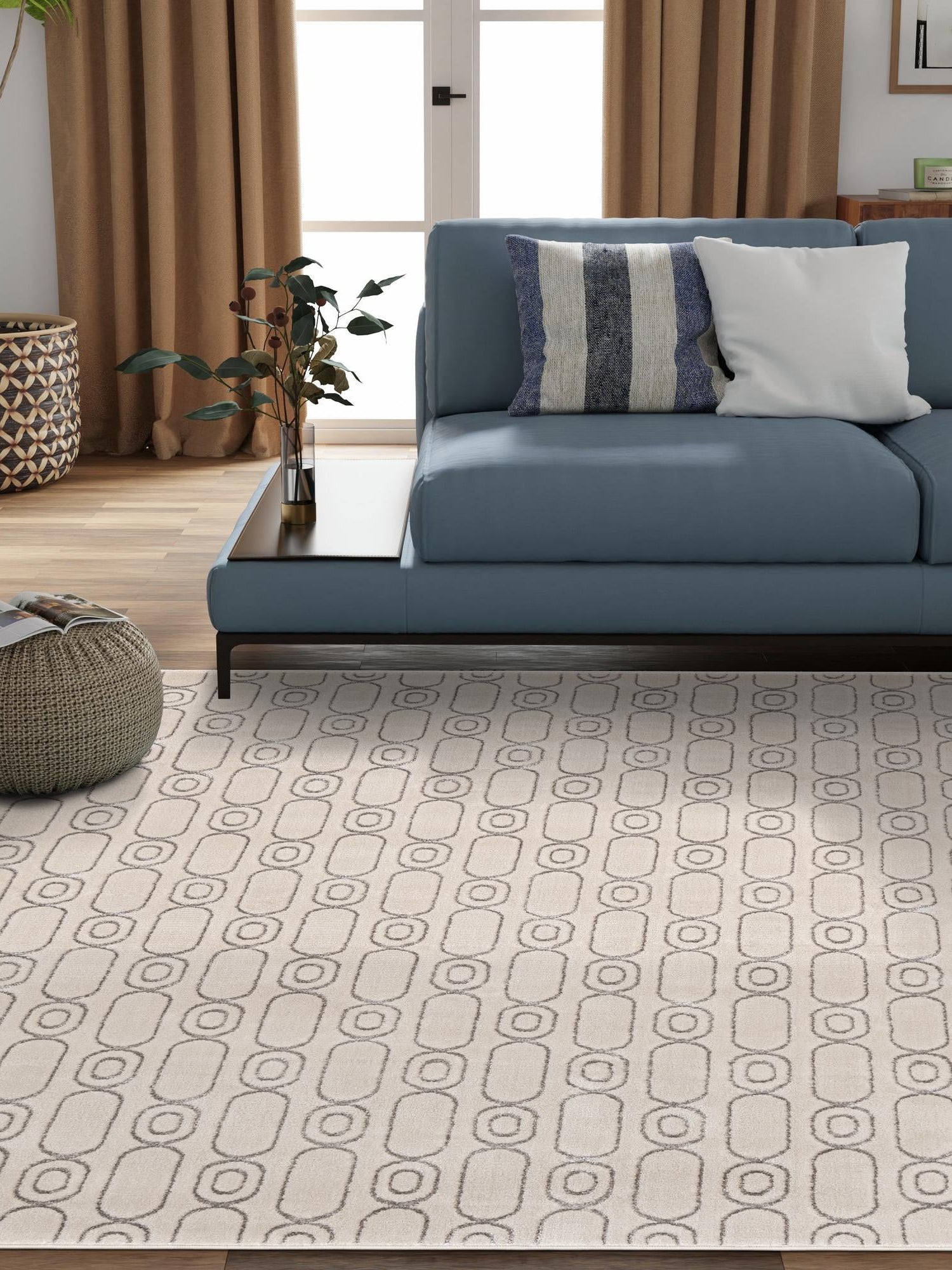White and Silver 10' x 10' Vogue Geo Square Area Rug Geometric Glam Style Shiny Accents Carpet Mat for Unique Interior Design & Home Decor for Sale at Rug Engine