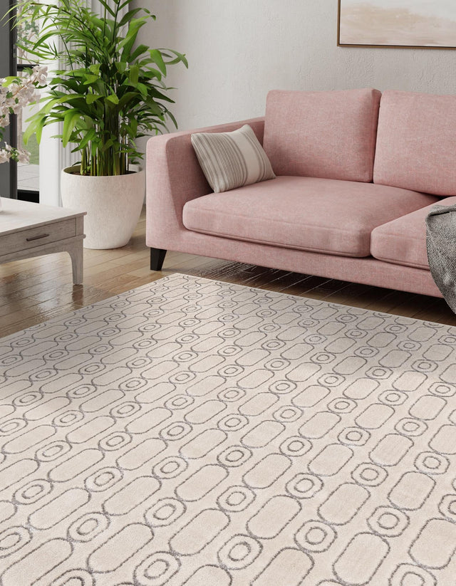 White and Silver 10' x 10' Vogue Geo Square Area Rug Geometric Glam Style Shiny Accents Carpet Mat for Unique Interior Design & Home Decor for Sale at Rug Engine