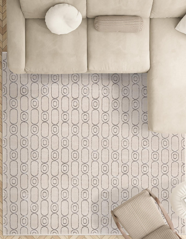 White and Silver 10' x 10' Vogue Geo Square Area Rug Geometric Glam Style Shiny Accents Carpet Mat for Unique Interior Design & Home Decor for Sale at Rug Engine