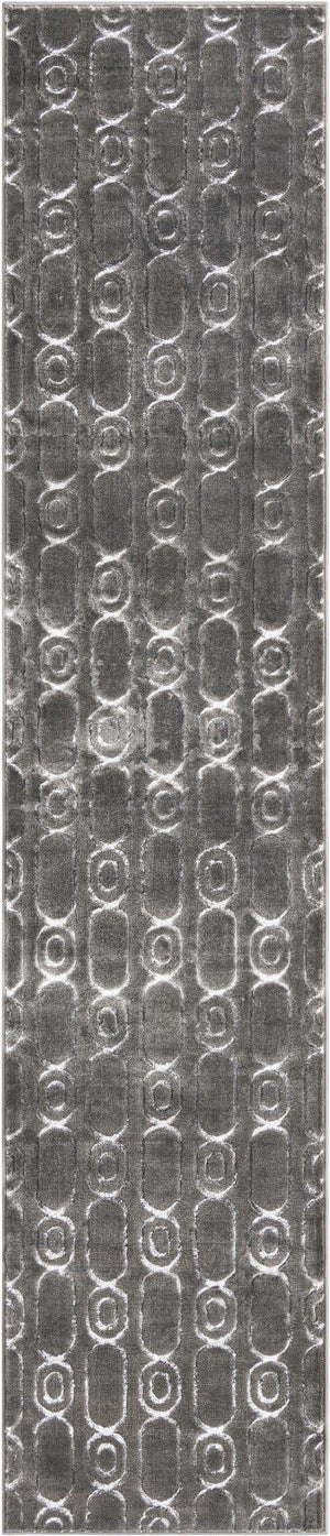 Gray and Silver 2' 7 x 12' Vogue Geo Runner Area Rug Geometric Glam Style Shiny Accents Carpet Mat for Unique Interior Design & Home Decor for Sale at Rug Engine