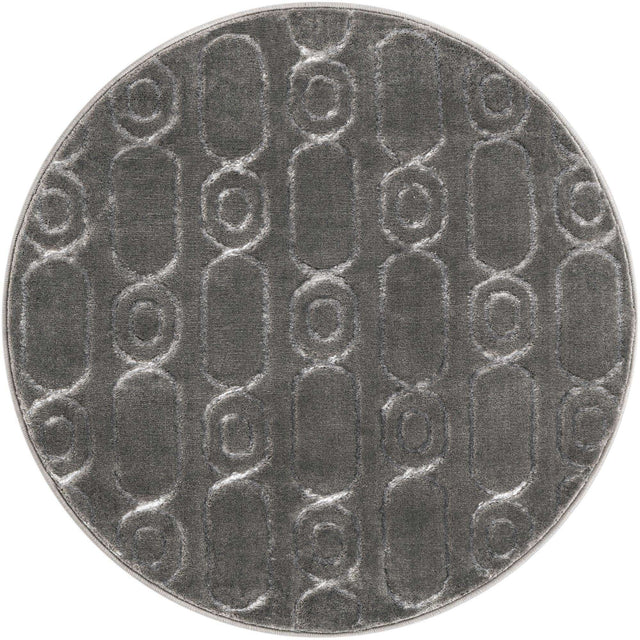 Gray and Silver 3' 1 x 3' 1 Vogue Geo Round Area Rug Geometric Glam Style Shiny Accents Carpet Mat for Unique Interior Design & Home Decor for Sale at Rug Engine