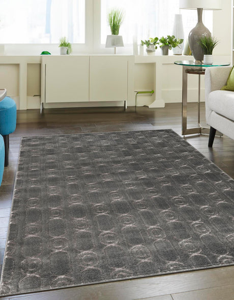Gray and Silver 6' 1 x 9' Vogue Geo Rectangle Area Rug Geometric Glam Style Shiny Accents Carpet Mat for Unique Interior Design & Home Decor for Sale at Rug Engine