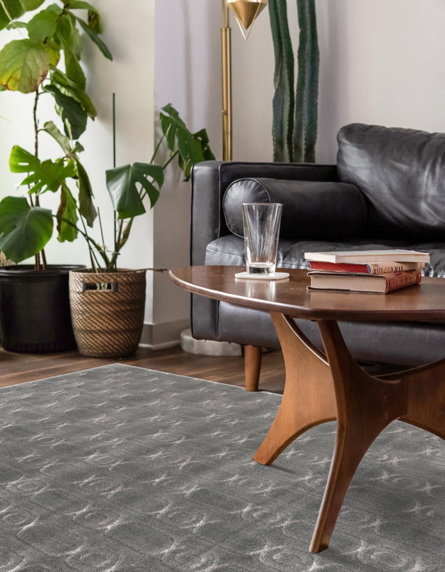 Gray and Silver 9' x 12' Vogue Geo Rectangle Area Rug Geometric Glam Style Shiny Accents Carpet Mat for Unique Interior Design & Home Decor for Sale at Rug Engine