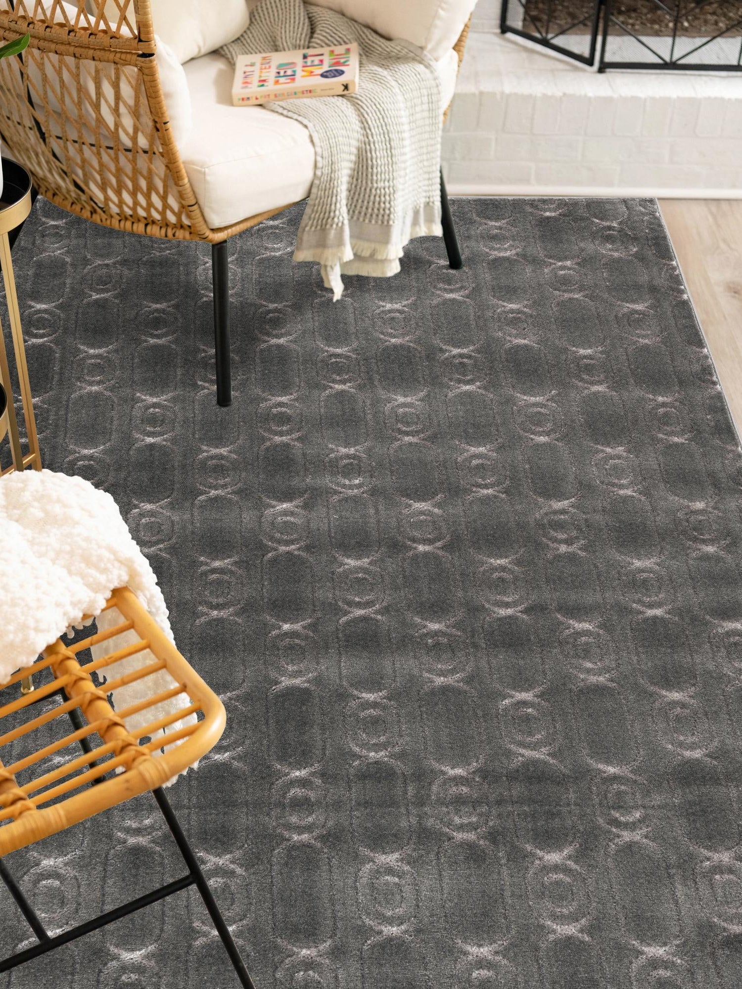Gray and Silver 5' 3 x 8' Vogue Geo Rectangle Area Rug Geometric Glam Style Shiny Accents Carpet Mat for Unique Interior Design & Home Decor for Sale at Rug Engine