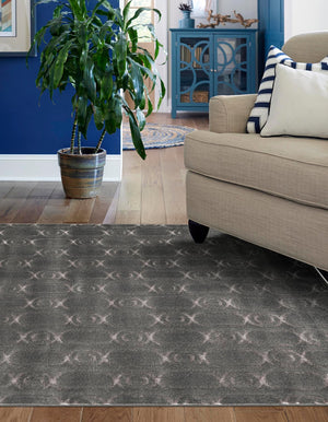 Gray and Silver 6' 1 x 9' Vogue Geo Rectangle Area Rug Geometric Glam Style Shiny Accents Carpet Mat for Unique Interior Design & Home Decor for Sale at Rug Engine