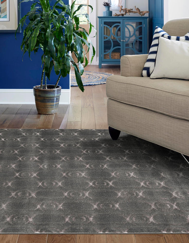 Gray and Silver 6' 1 x 9' Vogue Geo Rectangle Area Rug Geometric Glam Style Shiny Accents Carpet Mat for Unique Interior Design & Home Decor for Sale at Rug Engine
