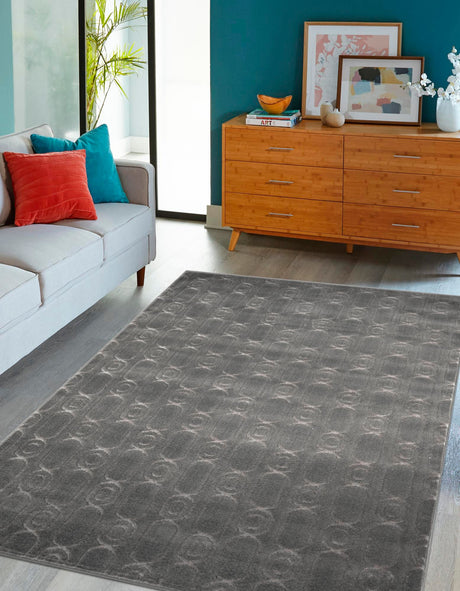 Gray and Silver 5' 3 x 7' 1 Vogue Geo Rectangle Area Rug Geometric Glam Style Shiny Accents Carpet Mat for Unique Interior Design & Home Decor for Sale at Rug Engine