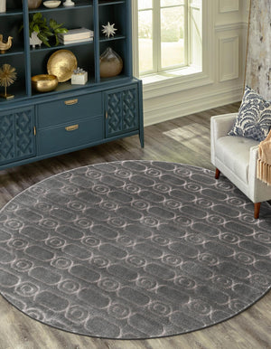 Gray and Silver 6' 1 x 6' 1 Vogue Geo Round Area Rug Geometric Glam Style Shiny Accents Carpet Mat for Unique Interior Design & Home Decor for Sale at Rug Engine