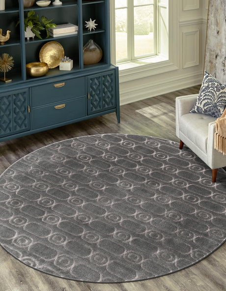 Gray and Silver 3' 1 x 3' 1 Vogue Geo Round Area Rug Geometric Glam Style Shiny Accents Carpet Mat for Unique Interior Design & Home Decor for Sale at Rug Engine