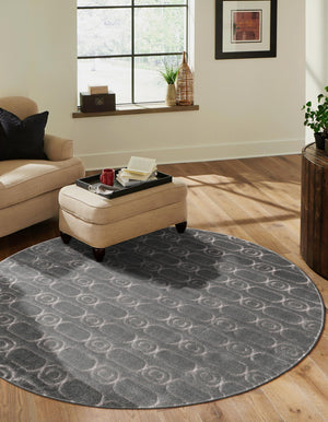 Gray and Silver 6' 1 x 6' 1 Vogue Geo Round Area Rug Geometric Glam Style Shiny Accents Carpet Mat for Unique Interior Design & Home Decor for Sale at Rug Engine