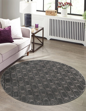 Gray and Silver 7' 10 x 7' 10 Vogue Geo Round Area Rug Geometric Glam Style Shiny Accents Carpet Mat for Unique Interior Design & Home Decor for Sale at Rug Engine