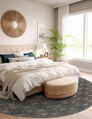 Gray and Silver 3' 1 x 3' 1 Vogue Geo Round Area Rug Geometric Glam Style Shiny Accents Carpet Mat for Unique Interior Design & Home Decor for Sale at Rug Engine