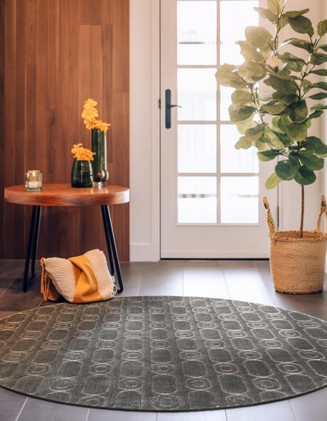 Gray and Silver 3' 1 x 3' 1 Vogue Geo Round Area Rug Geometric Glam Style Shiny Accents Carpet Mat for Unique Interior Design & Home Decor for Sale at Rug Engine