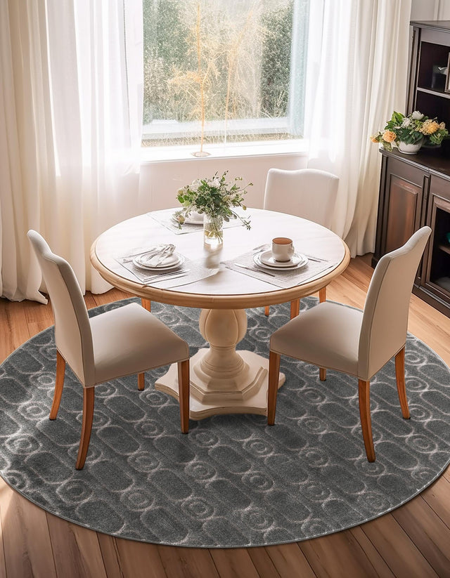 Gray and Silver 3' 1 x 3' 1 Vogue Geo Round Area Rug Geometric Glam Style Shiny Accents Carpet Mat for Unique Interior Design & Home Decor for Sale at Rug Engine