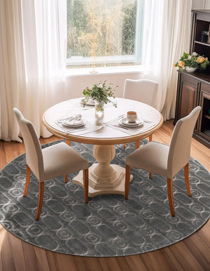 Gray and Silver 6' 1 x 6' 1 Vogue Geo Round Area Rug Geometric Glam Style Shiny Accents Carpet Mat for Unique Interior Design & Home Decor for Sale at Rug Engine