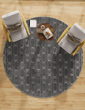 Gray and Silver 3' 1 x 3' 1 Vogue Geo Round Area Rug Geometric Glam Style Shiny Accents Carpet Mat for Unique Interior Design & Home Decor for Sale at Rug Engine