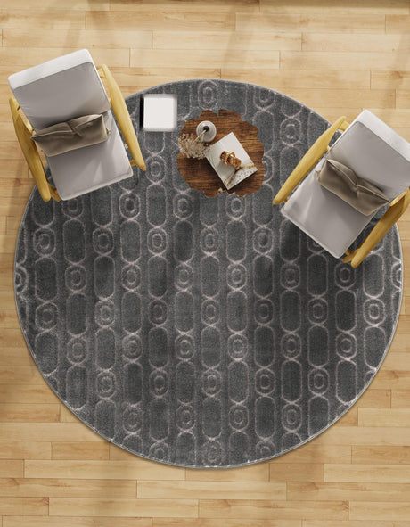 Gray and Silver 3' 1 x 3' 1 Vogue Geo Round Area Rug Geometric Glam Style Shiny Accents Carpet Mat for Unique Interior Design & Home Decor for Sale at Rug Engine