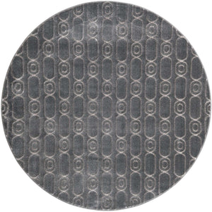 Gray and Silver 6' 1 x 6' 1 Vogue Geo Round Area Rug Geometric Glam Style Shiny Accents Carpet Mat for Unique Interior Design & Home Decor for Sale at Rug Engine